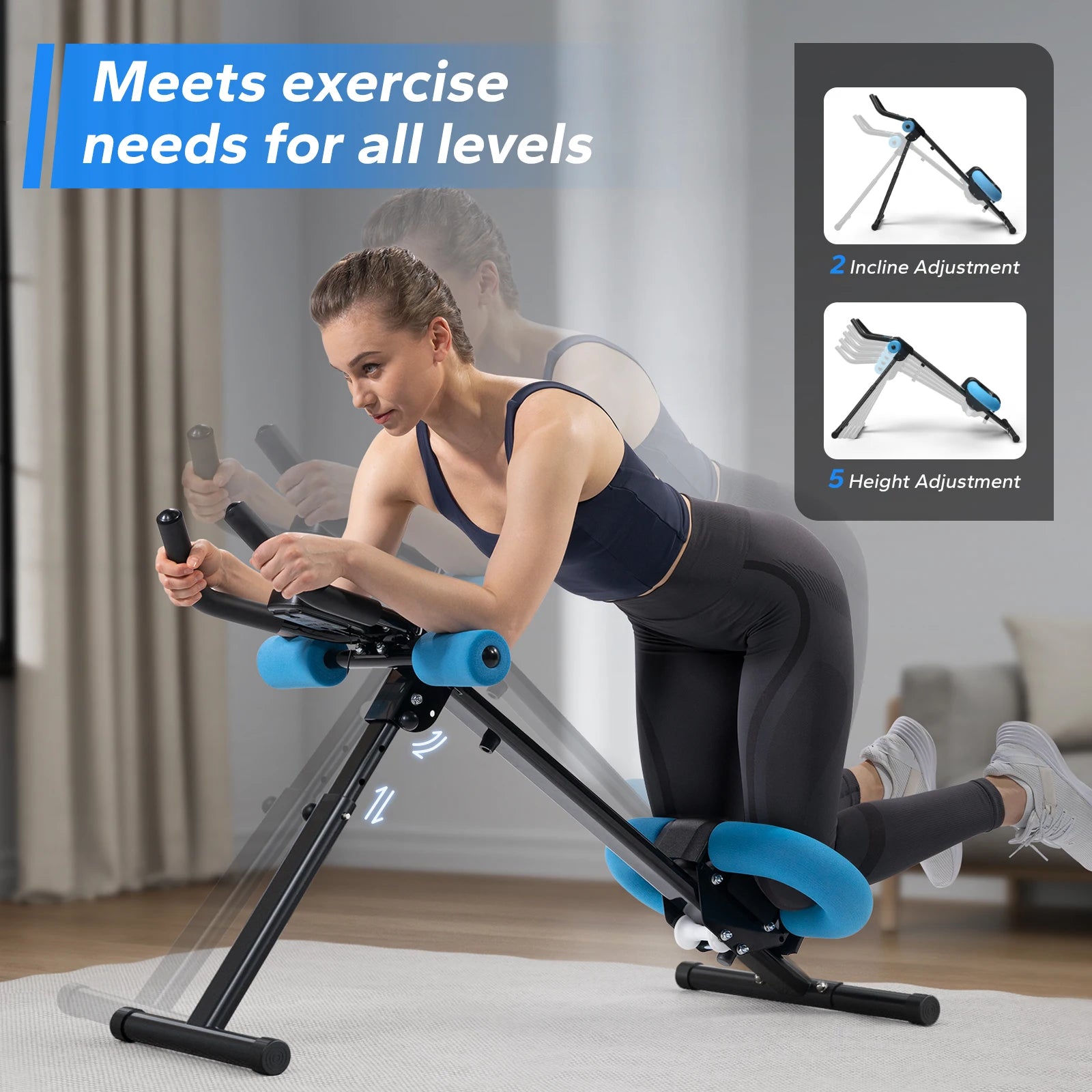 Adjustable Ab Machine Trainer, Foldable, Knee Protection, Abdominal Exercise, and Core strengthening