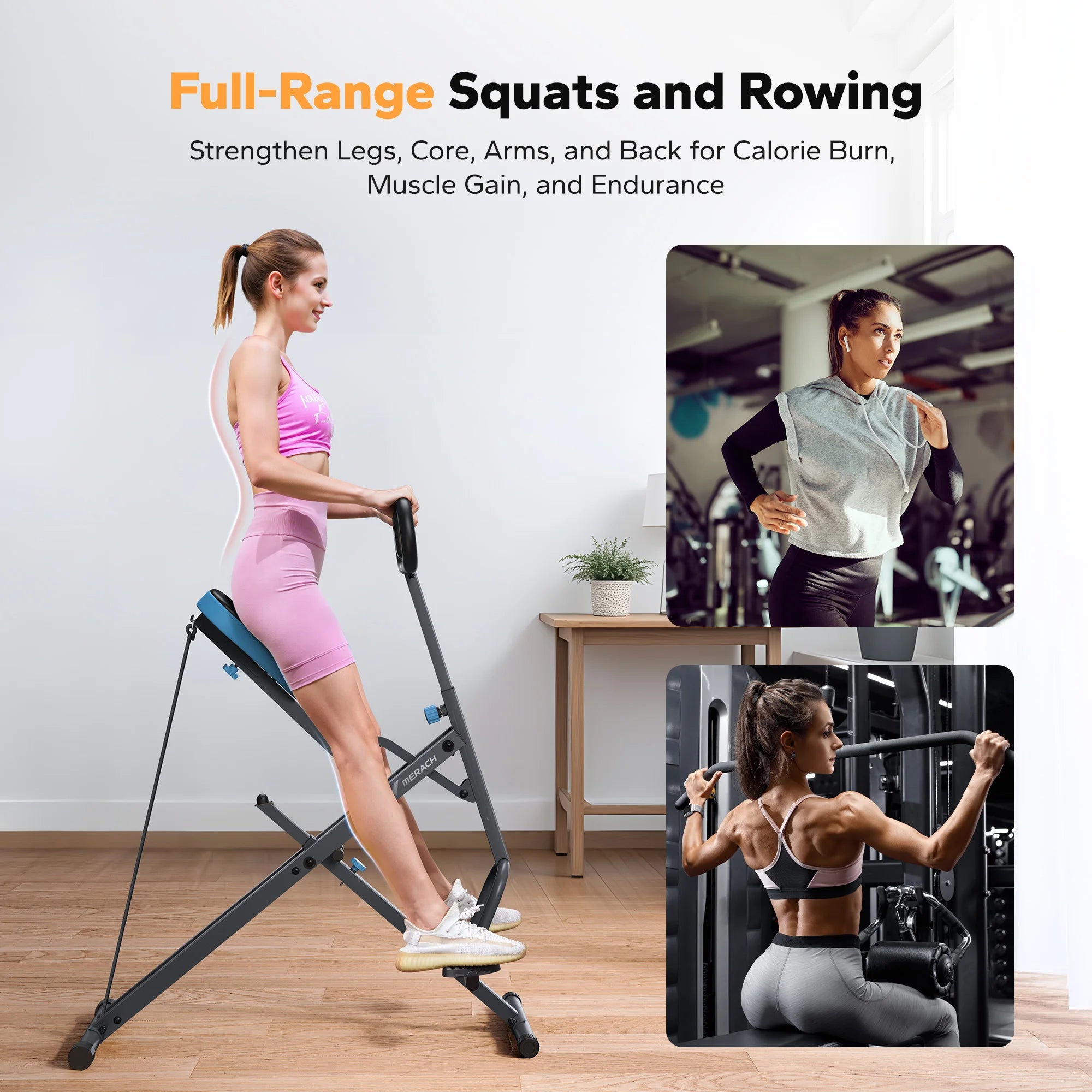 MERACH R07 Squat Machine, 2in1 Squat Rowing Machine, Easy Setup, Foldable Exercise Equipment, Glute Trainer