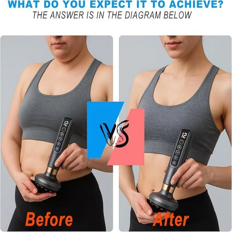 A full body cupping, scraping and massaging device with 12 level intensity, powered by USB, using vacuum cupping technology