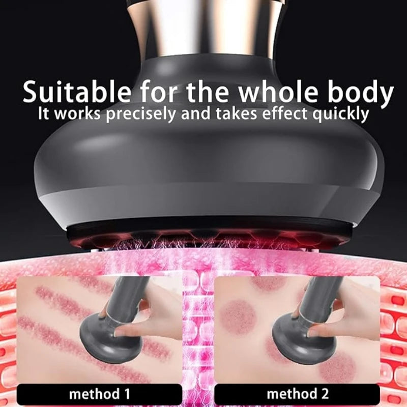A full body cupping, scraping and massaging device with 12 level intensity, powered by USB, using vacuum cupping technology