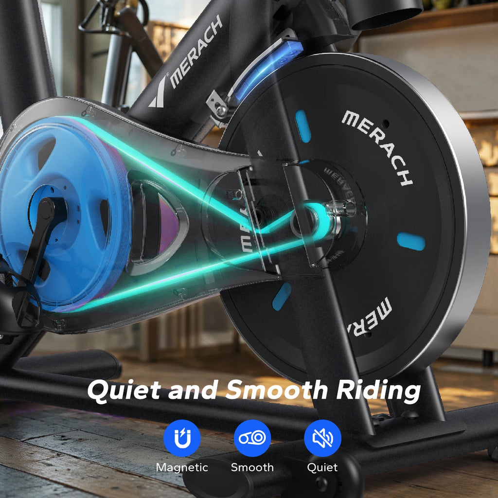 MERACH Exercise Bike, Brake Pad, Magnetic Stationary Bike with Exclusive App, Low Noise, Indoor Cycling Bike with Fitness Courses