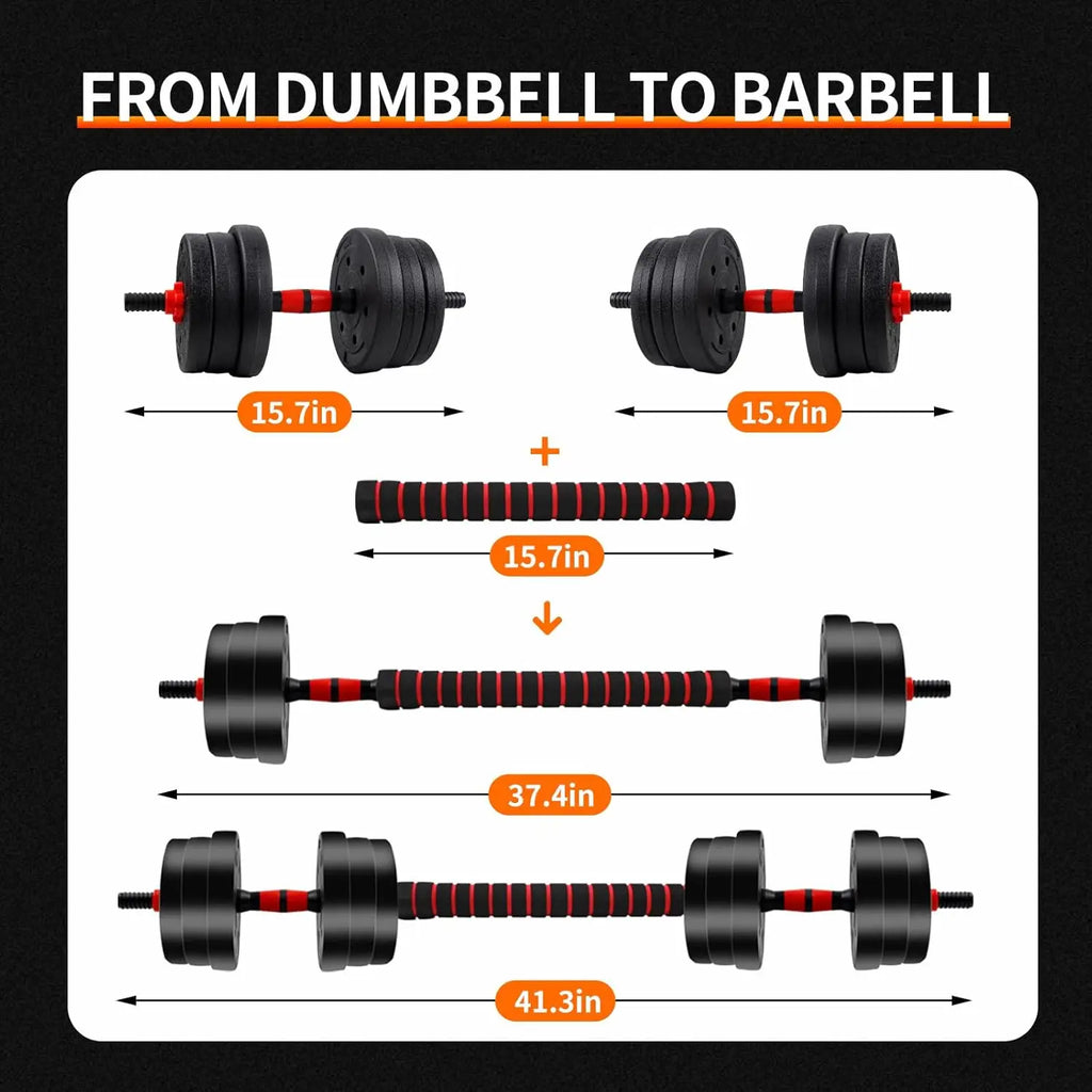 5-44lbs Adjustable Dumbbell to Barbell Set, Anti-Slip Grip, Versatile Home Gym, Fitness Strength Training, and Barbell Weight Plates