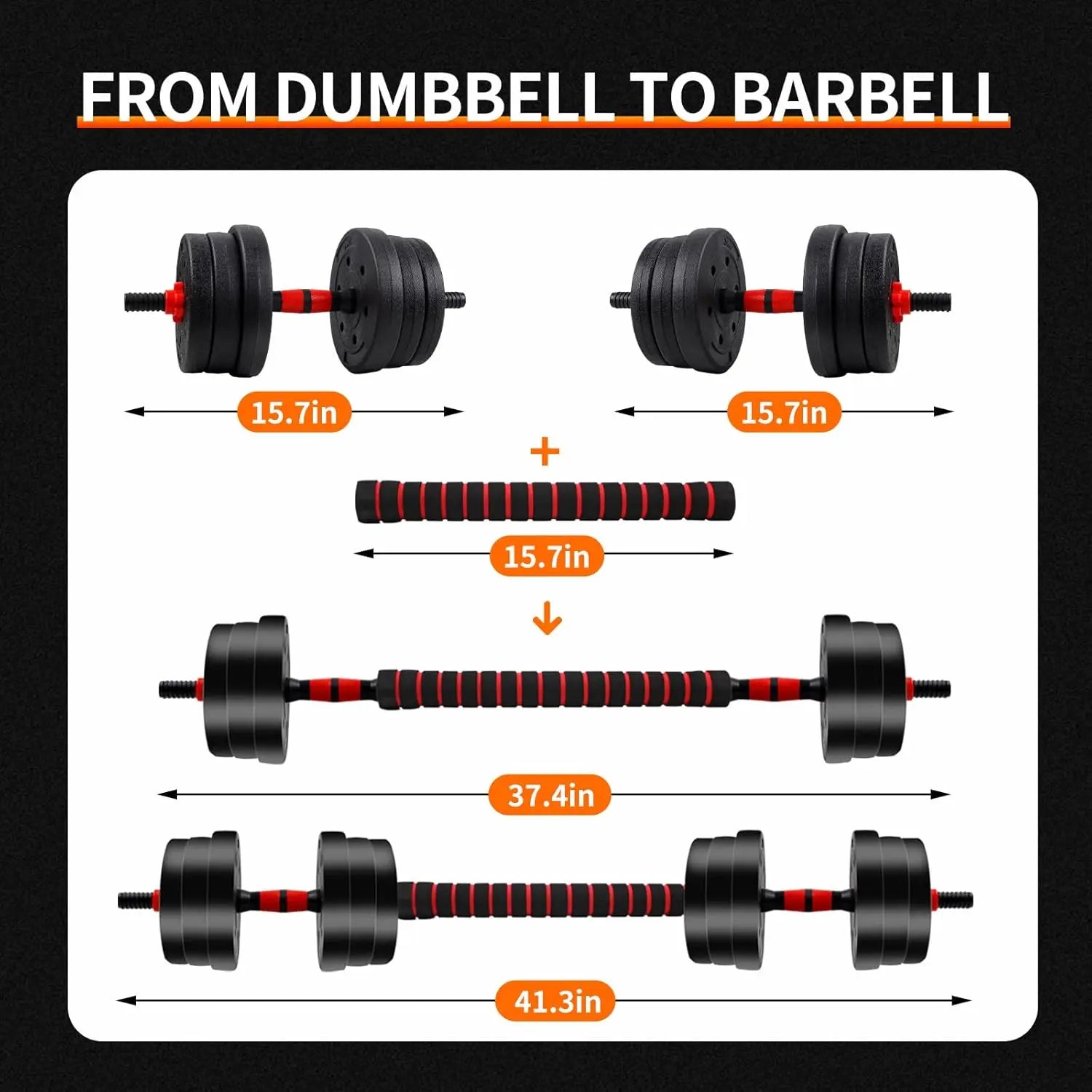 5-44lbs Adjustable Dumbbell to Barbell Set, Anti-Slip Grip, Versatile Home Gym, Fitness Strength Training, and Barbell Weight Plates