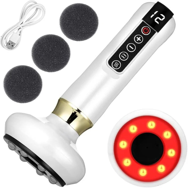 A full body cupping, scraping and massaging device with 12 level intensity, powered by USB, using vacuum cupping technology