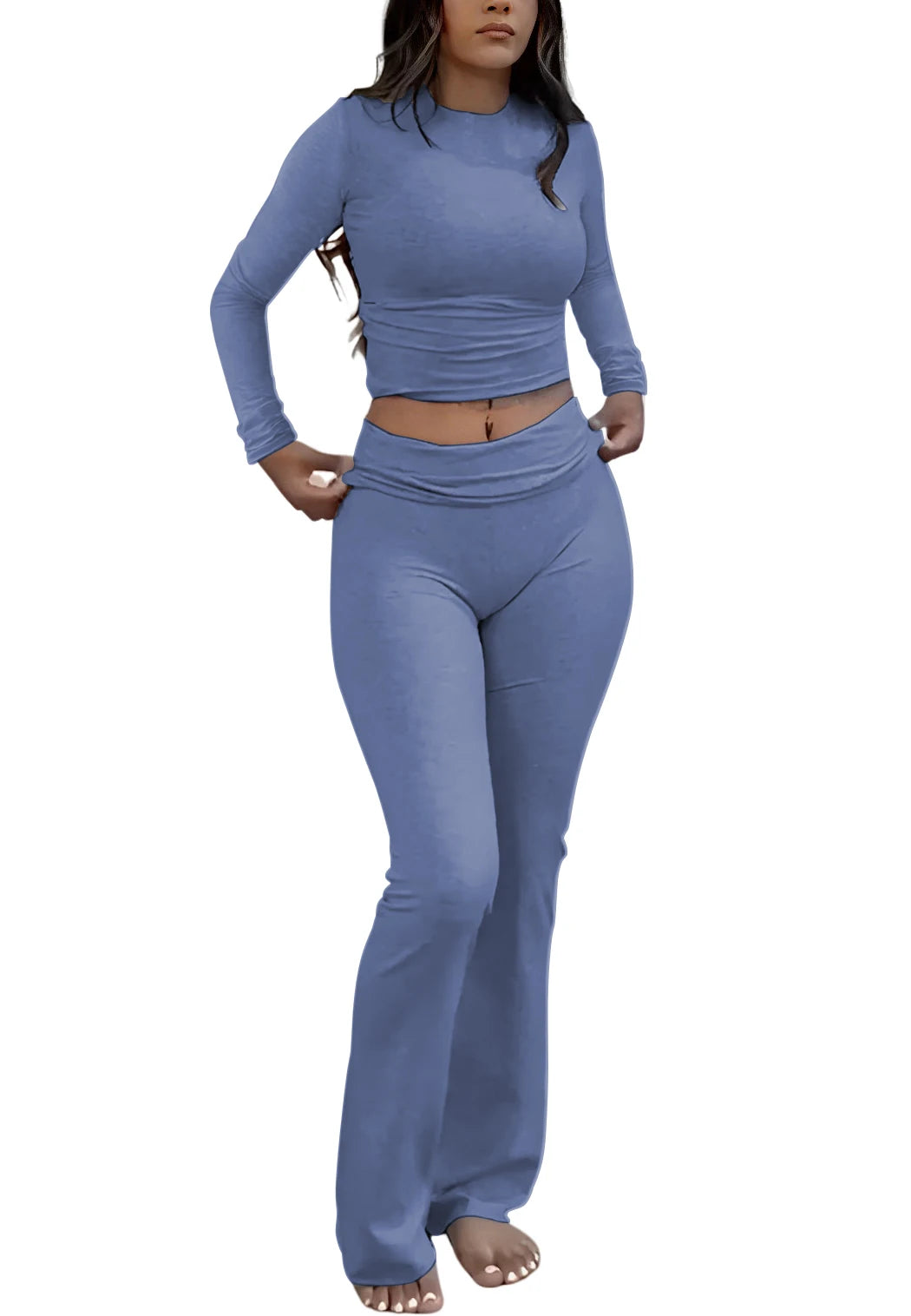 Women's Yoga Two-Piece Yoga Set, Long-Sleeve, Wide-Leg Activewear