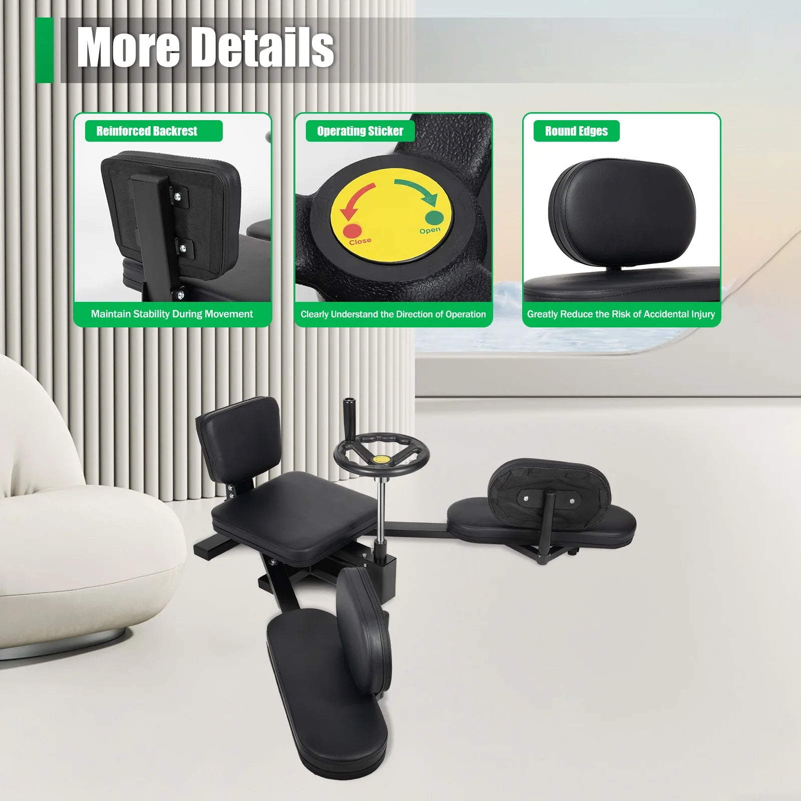 Leg Stretcher Machine 180° Split Trainer with Backrest, Silent Rollers for Home Gym and Yoga