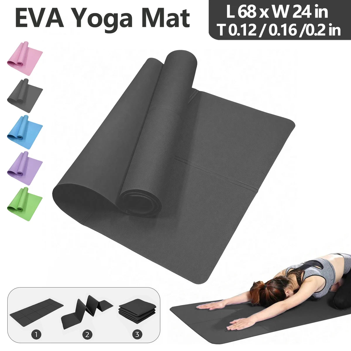 Foldable Yoga Mat, Eco Friendly, EVA Folding Travel Fitness Exercise Mat. 3mm/4mm/6mm Thicknesses for Yoga, Pilates, and Floor Workouts