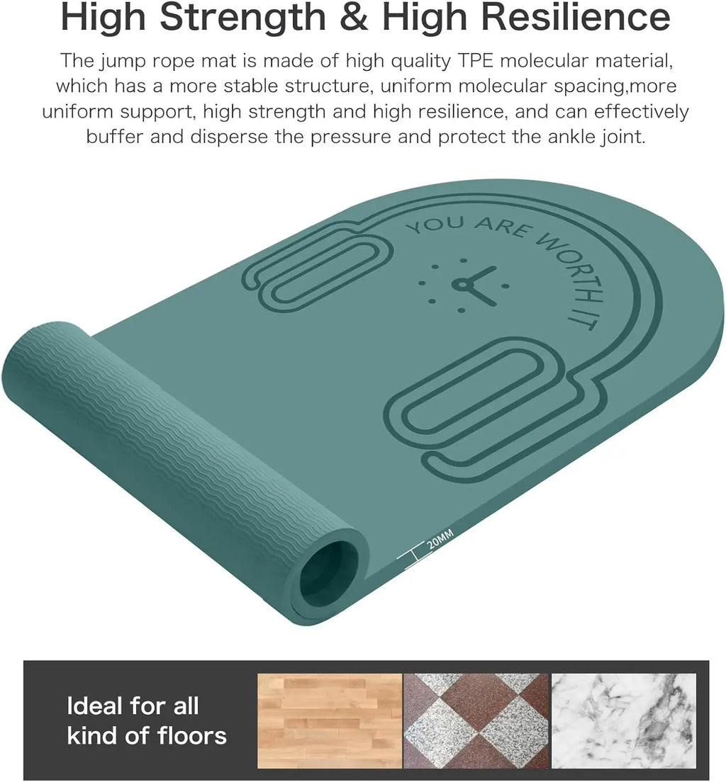 Jump Rope Exercise Mat with Non-Slip Surface Including Carrying Bag and Rope for Home Gym