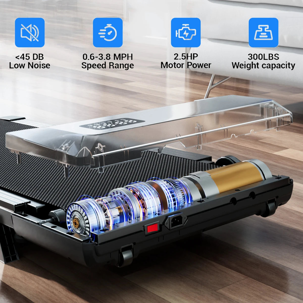 2.5 HP Foldable Under Desk Quiet Treadmill with Portable Remote Control LED Display, 300LBS Exercise Walkingpad, 6% incline