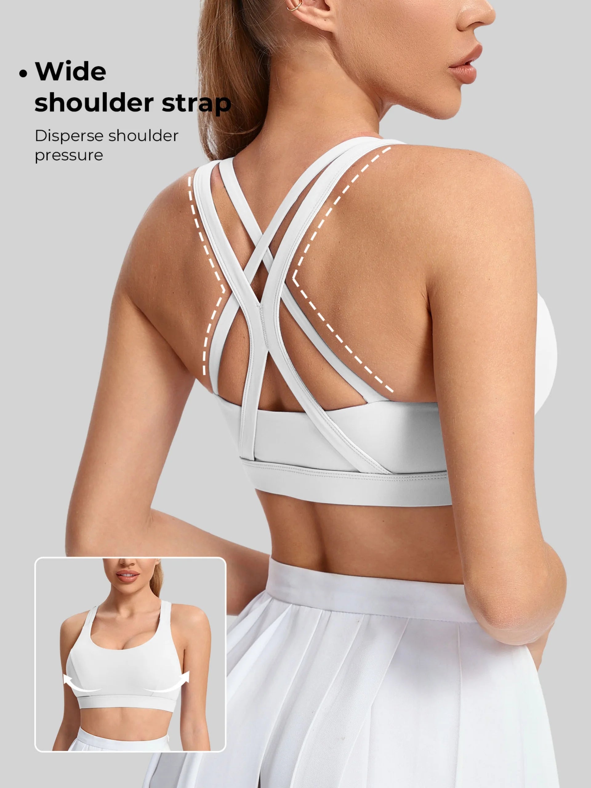Ladies' yoga sports bra, back style, thin shoulder strap, sports vest, breathable nylon blended material