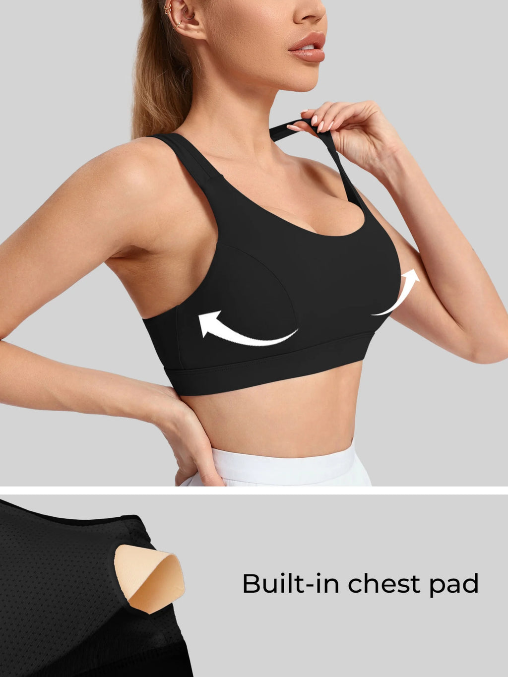 Ladies' yoga sports bra, back style, thin shoulder strap, sports vest, breathable nylon blended material