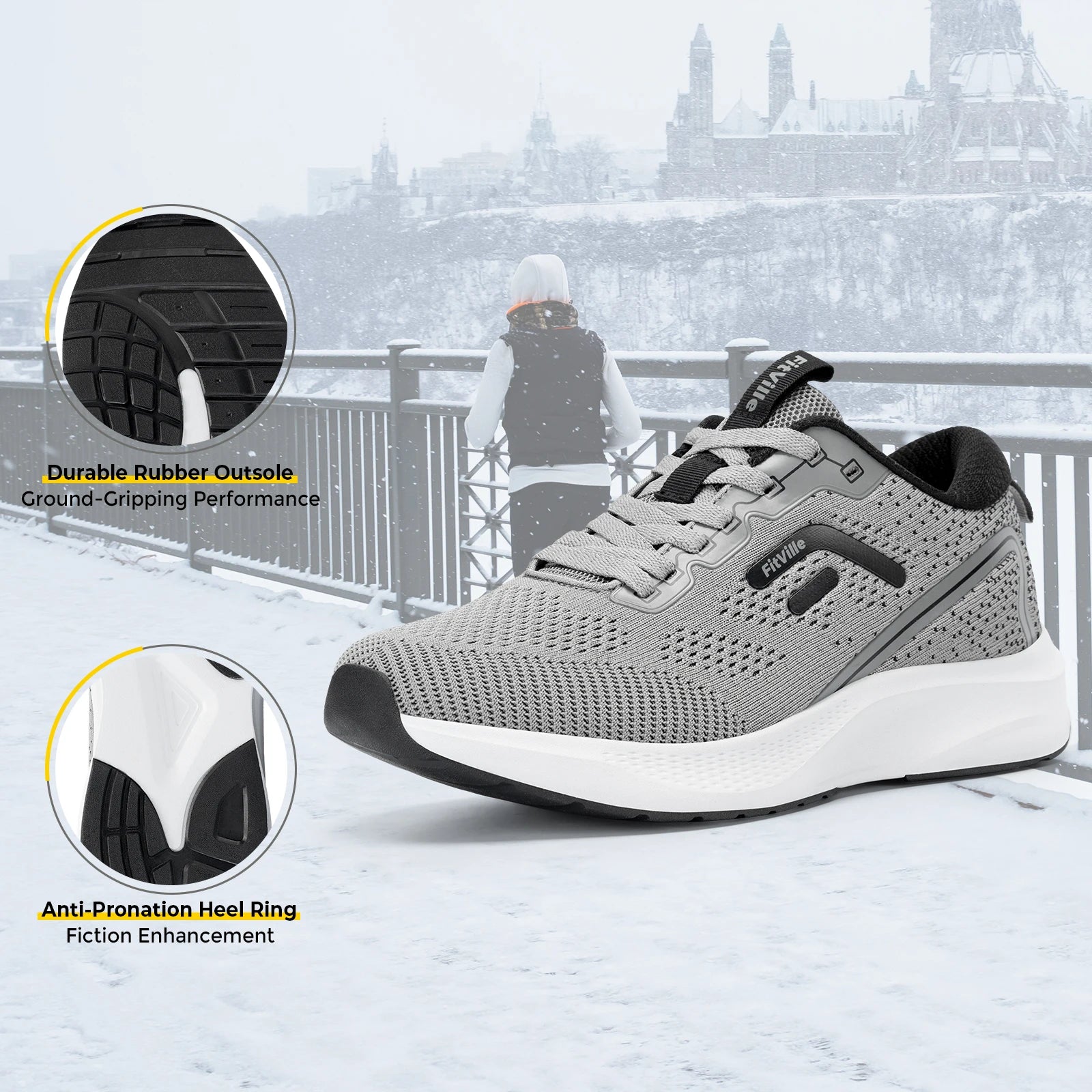 FitVille Mens Sport Running Shoes, Breathable, Lightweight Sneakers, Wide, Athletic Training Footwear