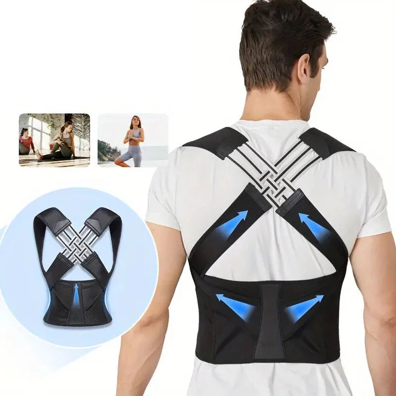 Adjustable Full Back Brace Posture Support, Shoulder Corrector for Women and Men