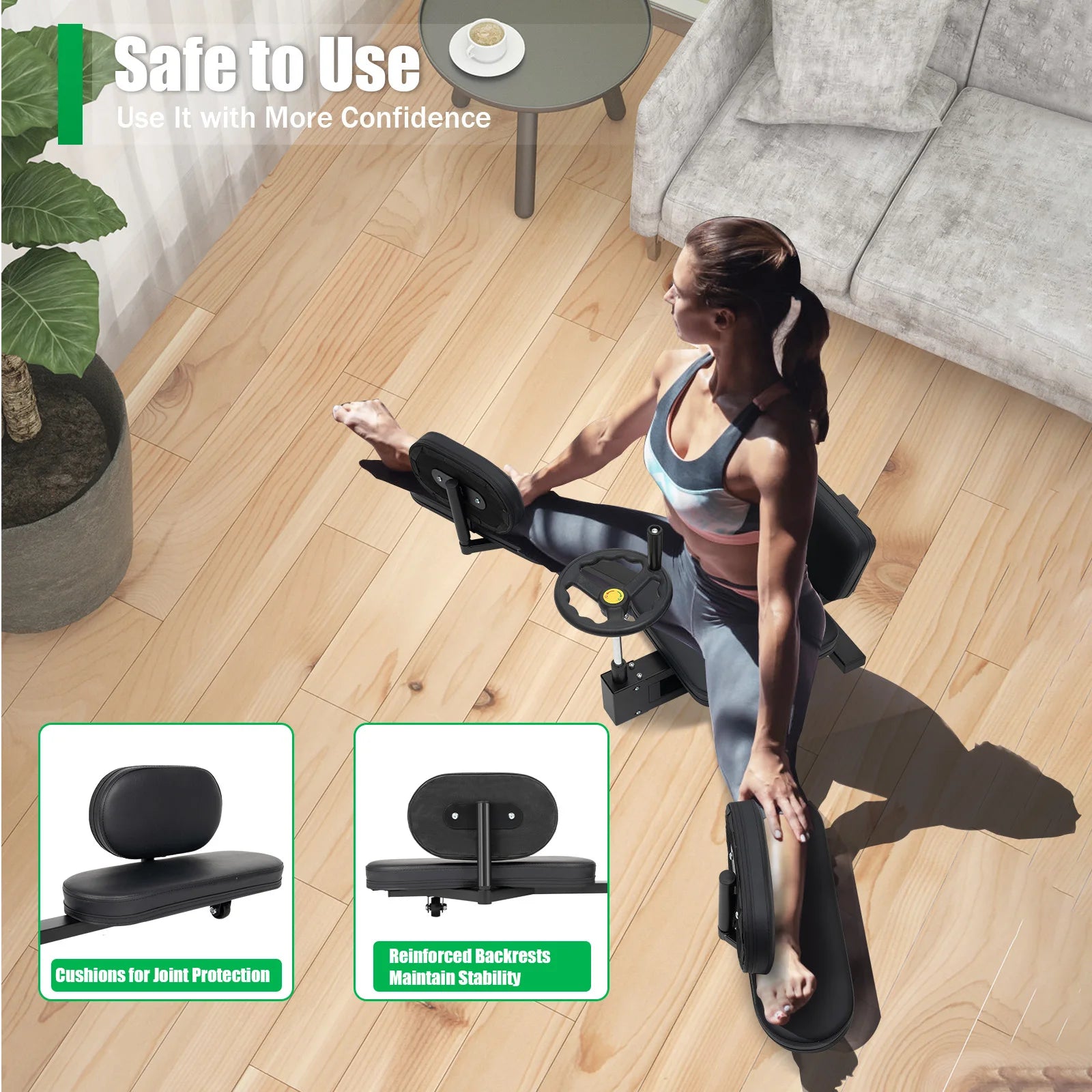 Leg Stretcher Machine 180° Split Trainer with Backrest, Silent Rollers for Home Gym and Yoga