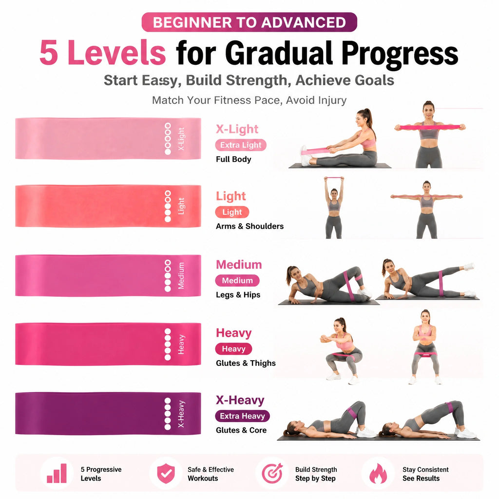 TPE Resistance Bands, Set 5 Levels, Non-Slip Exercise Booty Bands for Hip, Legs, Glutes, Workout, Yoga, and Fitness