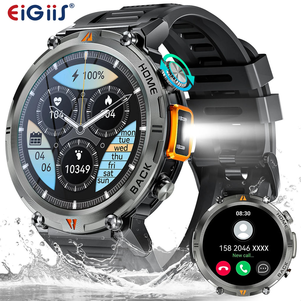Bluetooth Smartwatch, Full Touch Screen With Health Monitor, Heart Rate, Calling, and Flashlight