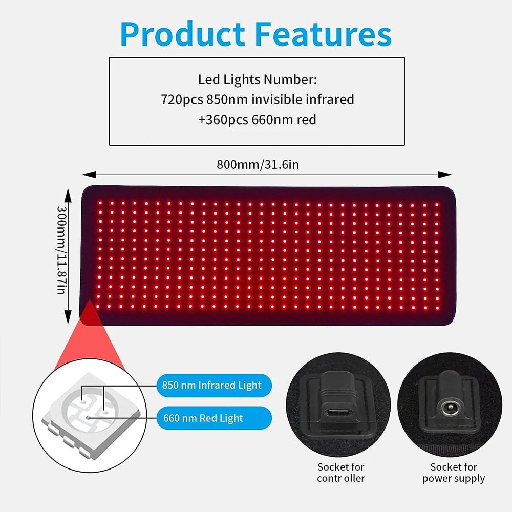 Red Light Therapy Pad With Infrared Light For Lumbar, Back, Waist, Knee, Joint Pain Relief