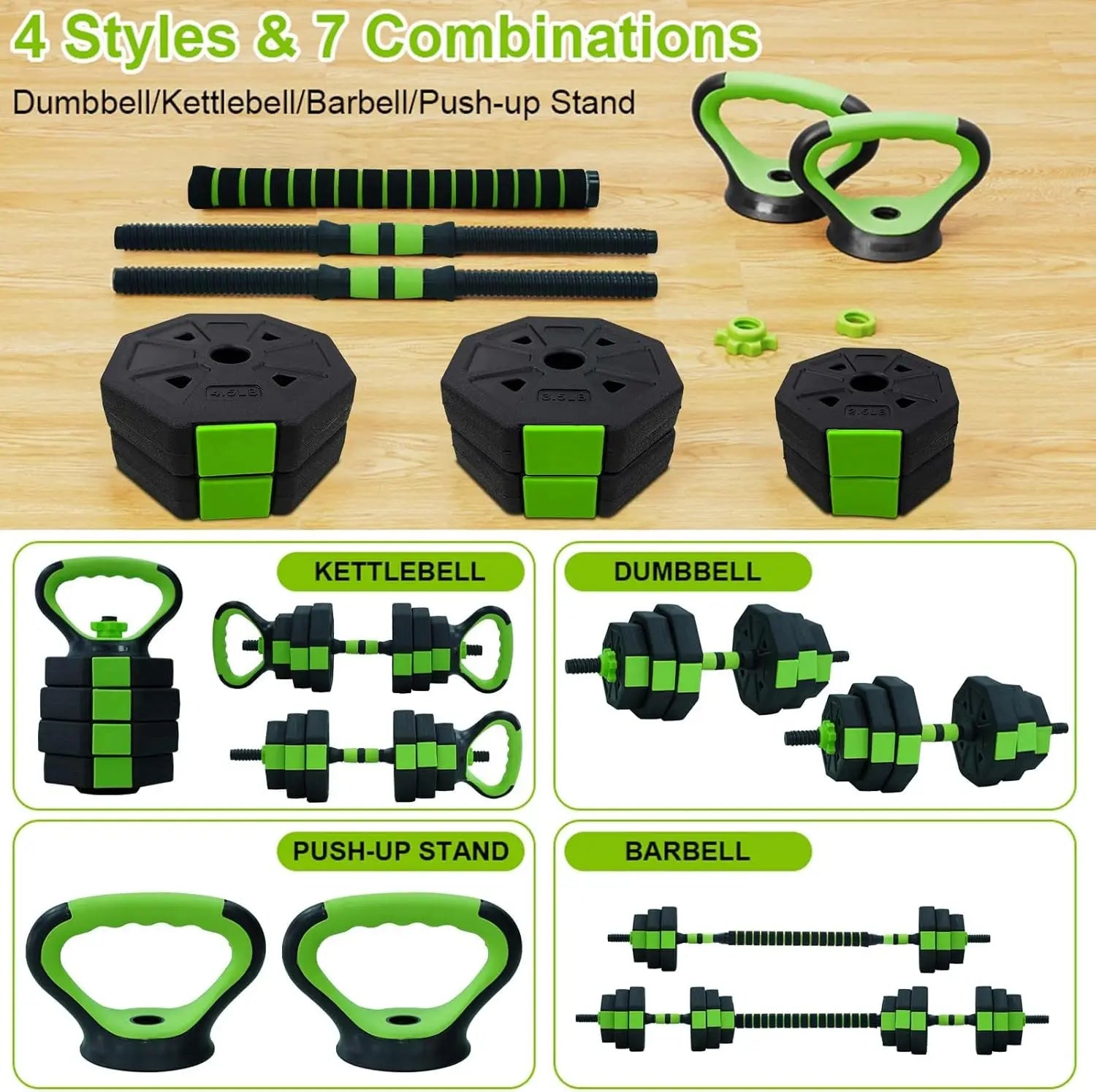 66lbs/88lbs Weights, 4 in 1 Adjustable Kettlebell and Dumbbell Set