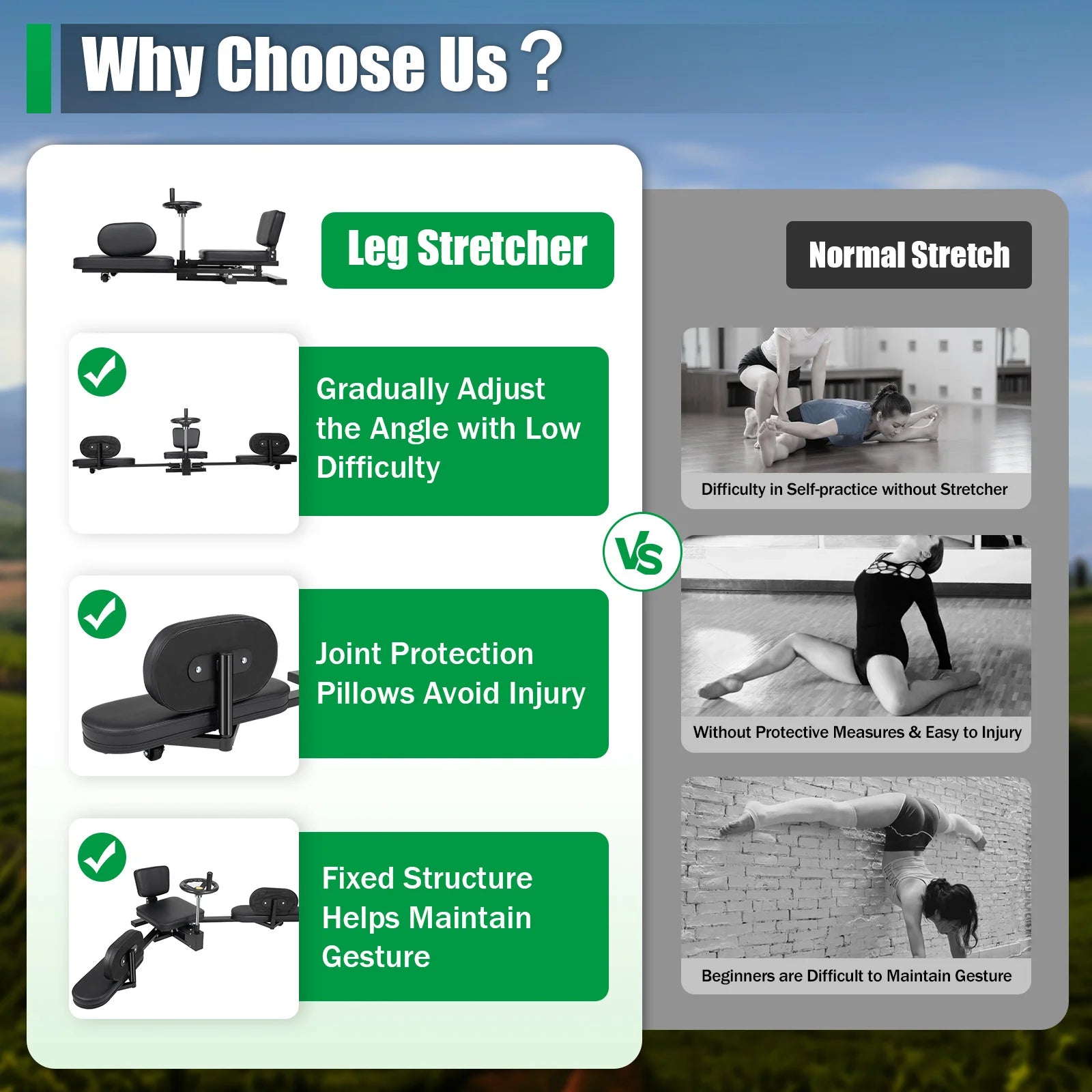 Leg Stretcher Machine 180° Split Trainer with Backrest, Silent Rollers for Home Gym and Yoga