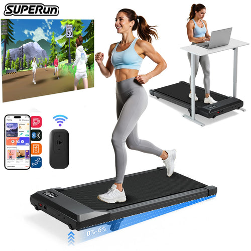 2.5 HP Foldable Under Desk Quiet Treadmill with Portable Remote Control LED Display, 300LBS Exercise Walkingpad, 6% incline
