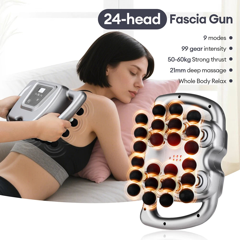 24-Head Fascia Gun, 9 Modes, High Frequency, Vibration Body Massage Gun for Back, Neck, Shoulder, and Waist Muscle Massager