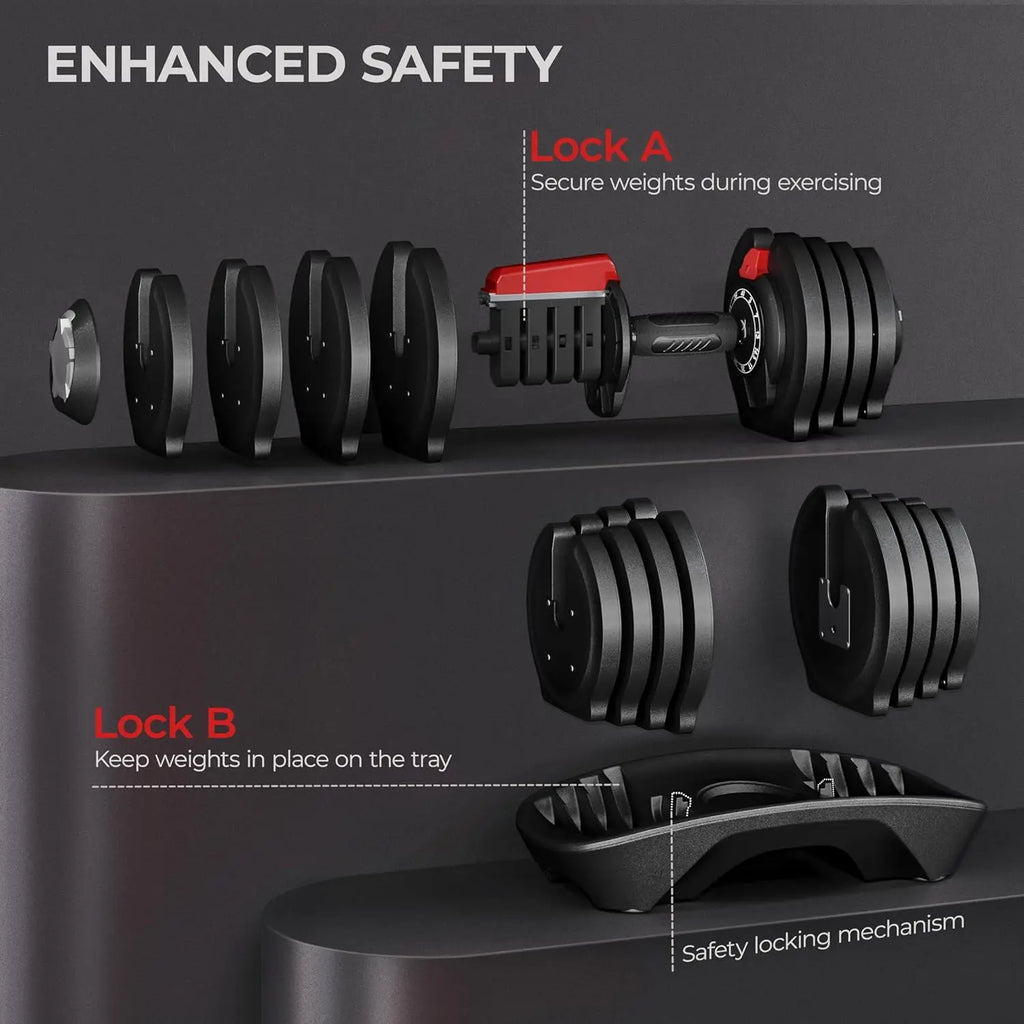 Adjustable Dumbbell Set 28-90LBS with Anti-Slip Handle and Tray for Home Gym Strength Training