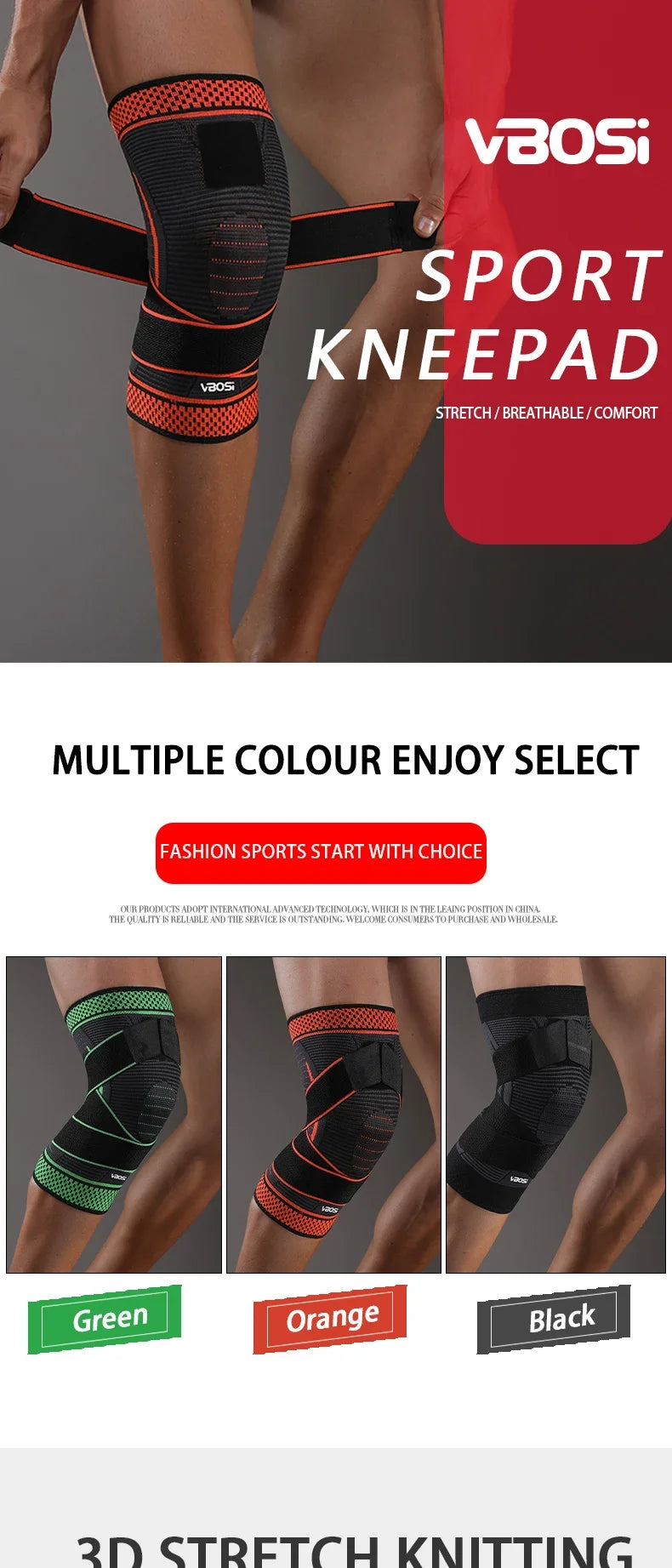 1 Pc Elastic Breathable Knee Support Sleeve with Adjustable Straps