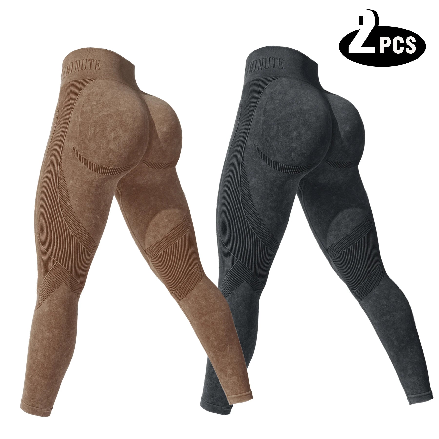 2 Pack Women's Fitness Yoga Leggings, High Waisted, Sexy, Butt Lifting, Seamless, Solid Color, and Breathable