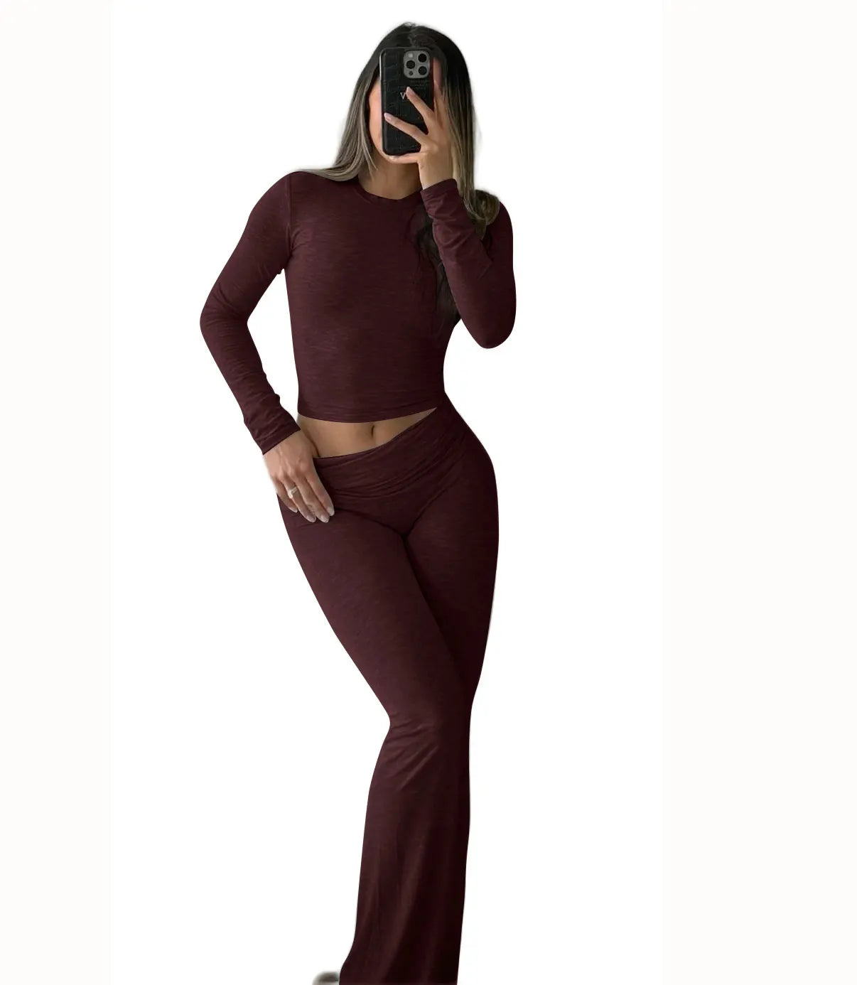 Women's Yoga Two-Piece Yoga Set, Long-Sleeve, Wide-Leg Activewear