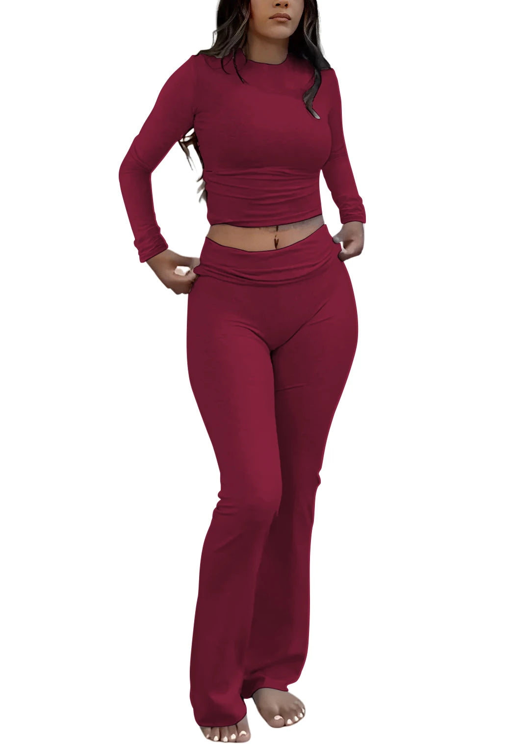 Women's Yoga Two-Piece Yoga Set, Long-Sleeve, Wide-Leg Activewear