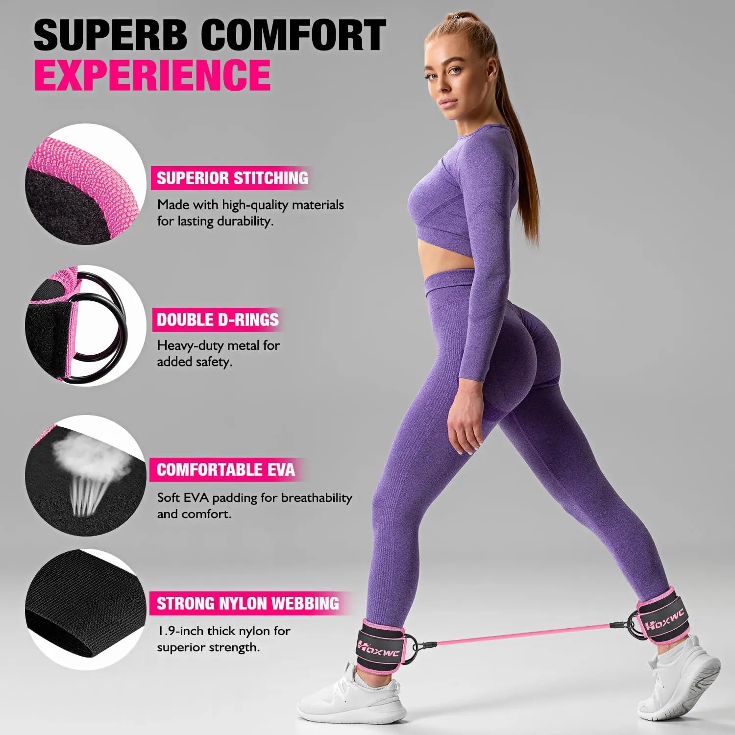 Ankle Resistance Bands with Cuffs for Leg and Booty Workouts, Adjustable Fitness Equipment