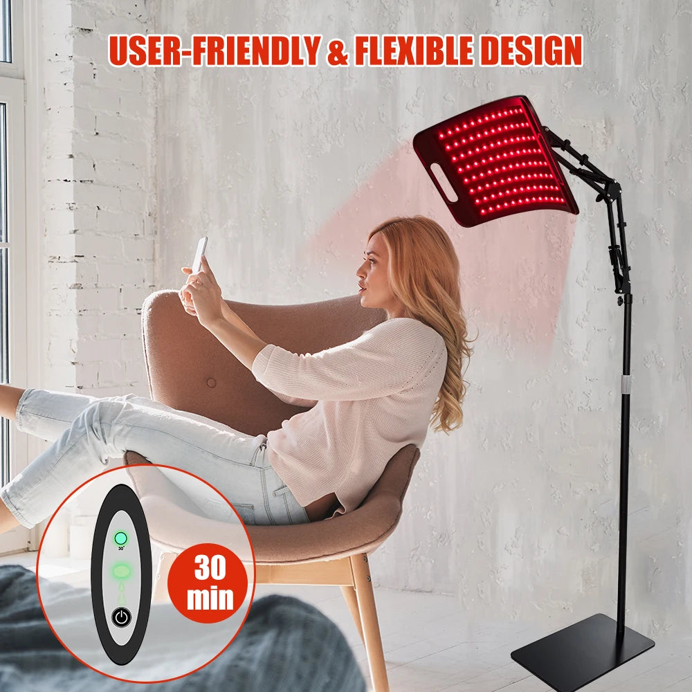 Red Light Lamp For Face and Body Home Use. 660nm 850nm Near Infrared Light Panel Device with Adjustable Stand with Timer