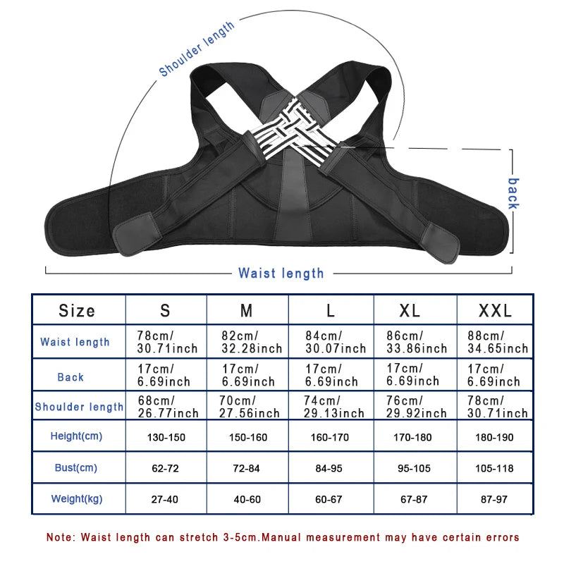 Adjustable Full Back Brace Posture Support, Shoulder Corrector for Women and Men