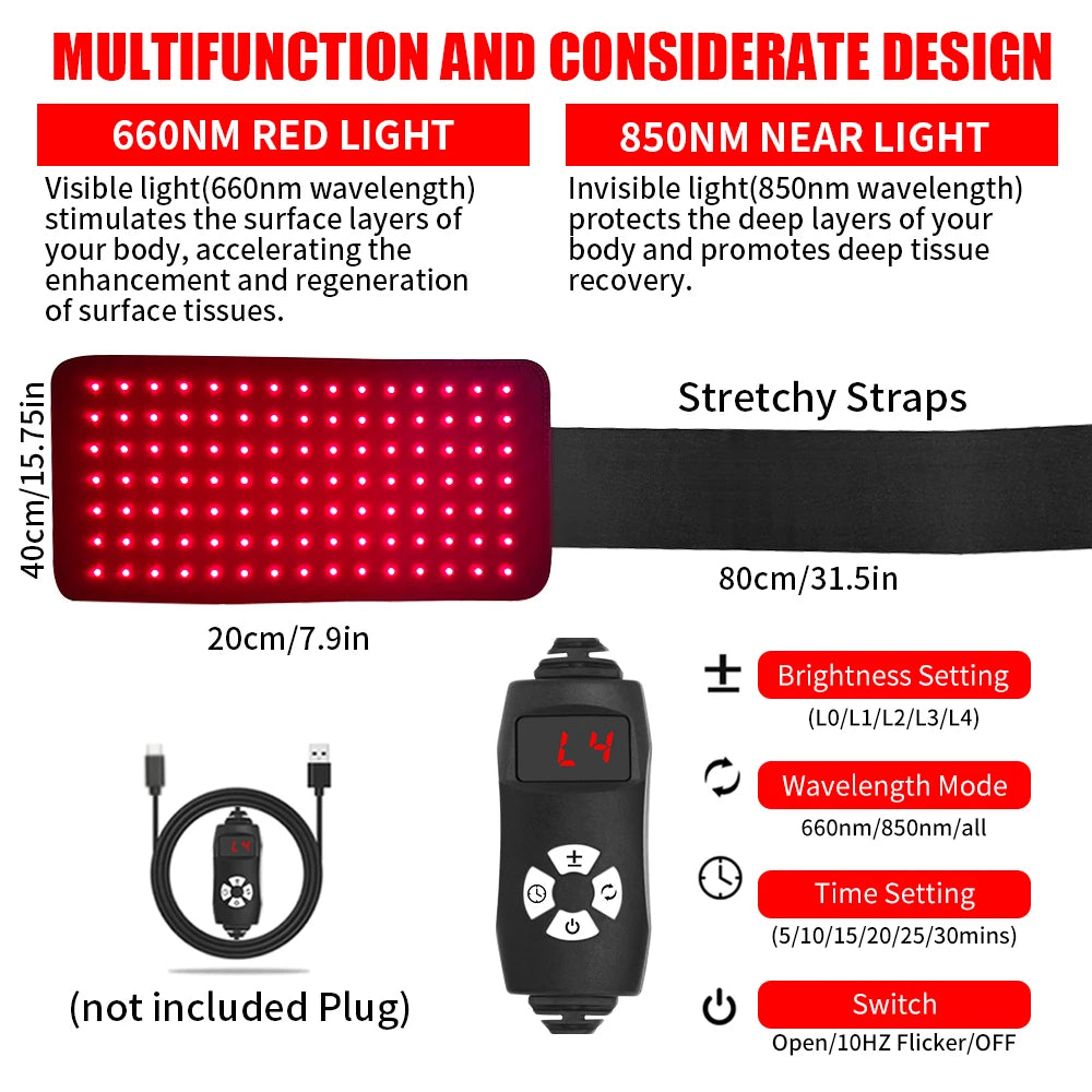 Red Light Infrared Therapy Pad for Body Pain Relief with Elastic Strap