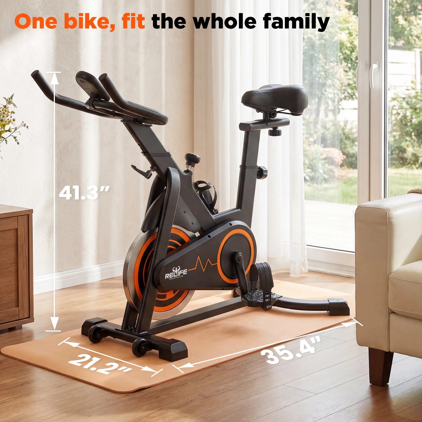 RELIFE Stationary Exercise Bike, Silent Belt Drive, Indoor Cycling Bike, Adjustable, Resistance Home Cardio Fitness Bike with LCD Monitor Tablet Holder