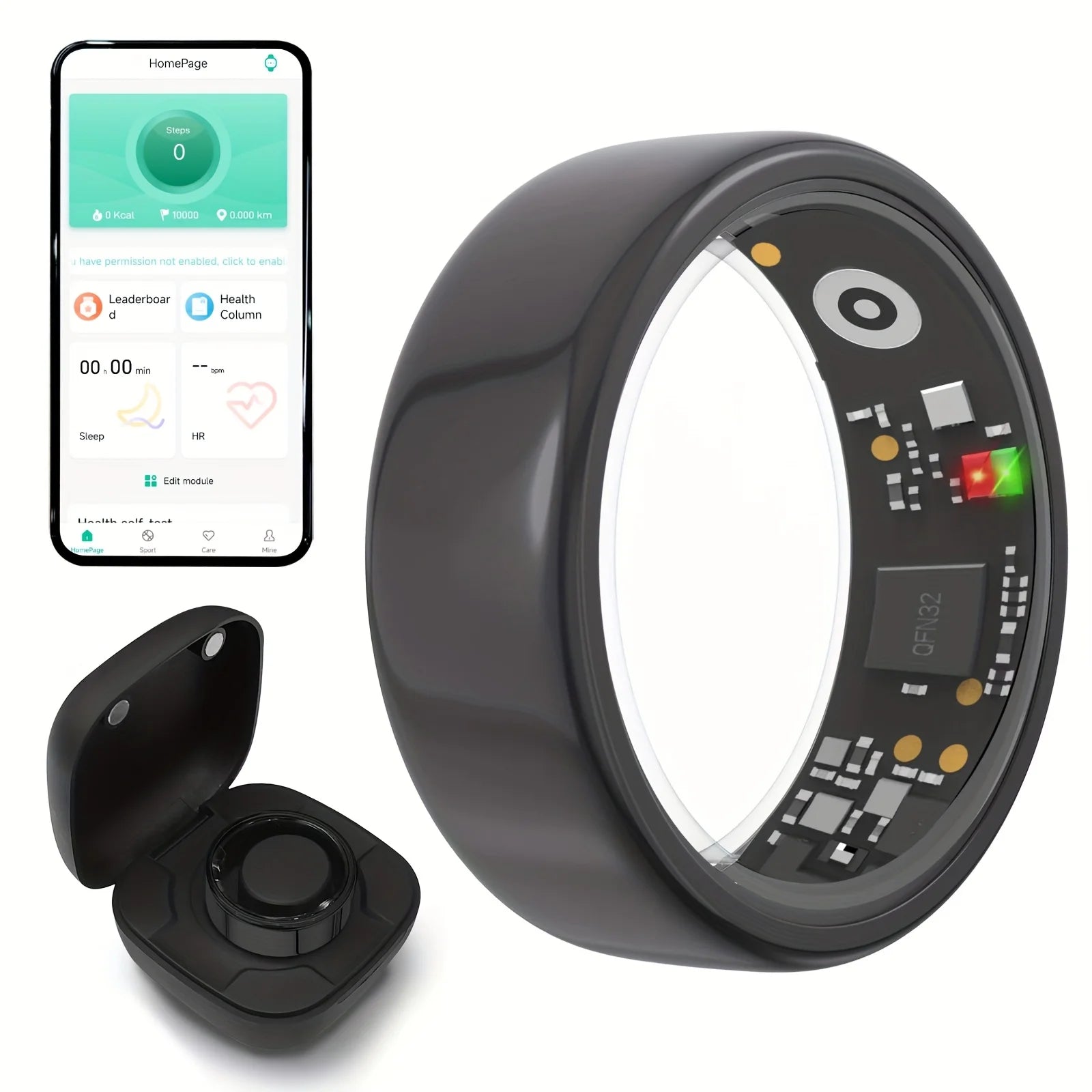 Smart Ring with Charging Case, Heart Rate, Oxygen Monitoring, Temperature Monitor, Waterproof for Android and IOS