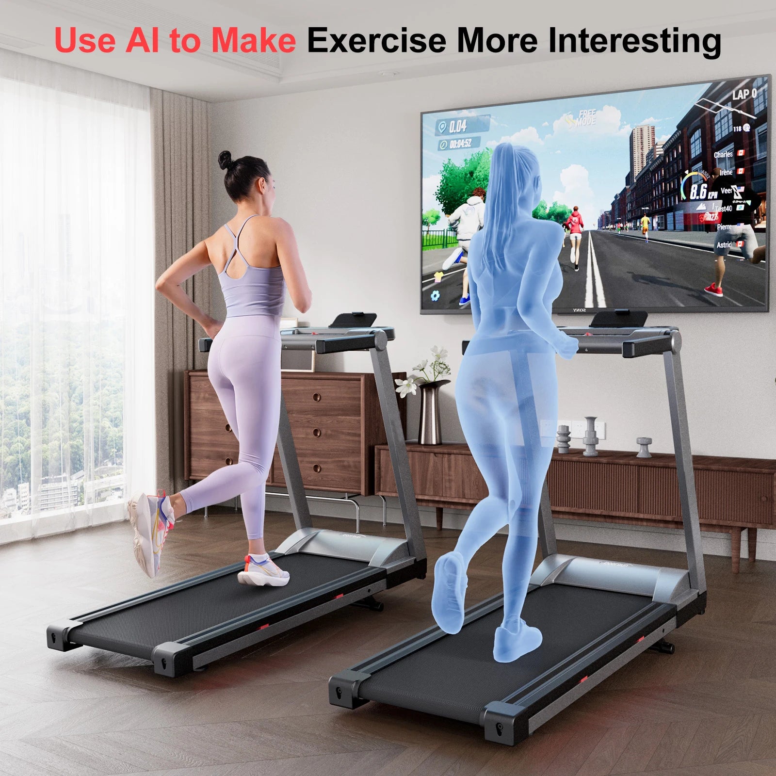 3.5HP Foldable Home Treadmill with Handle Bar, Touch Screen Smart App Data Monitoring, 350LBS Capacity
