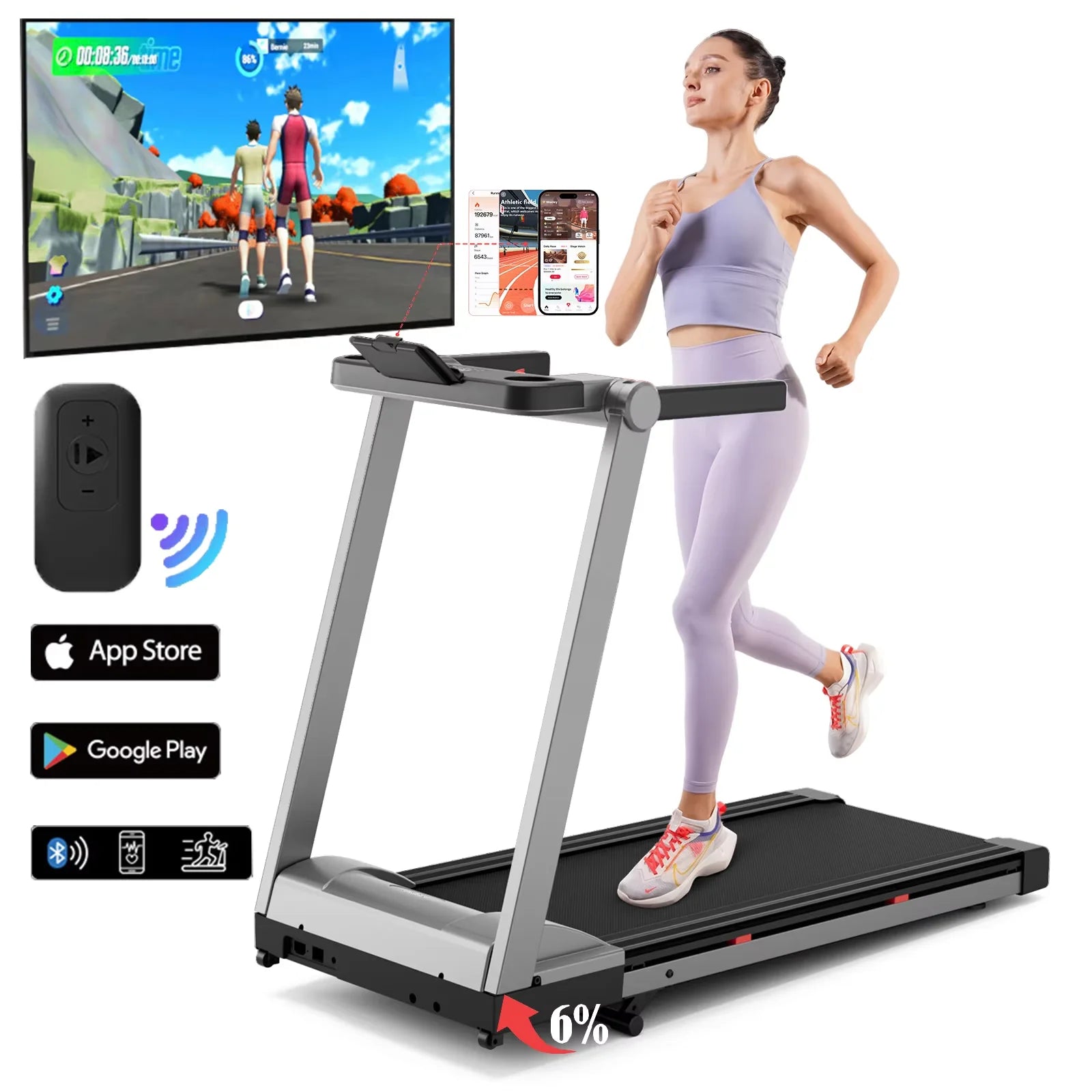 3.5HP Foldable Home Treadmill with Handle Bar, Touch Screen Smart App Data Monitoring, 350LBS Capacity