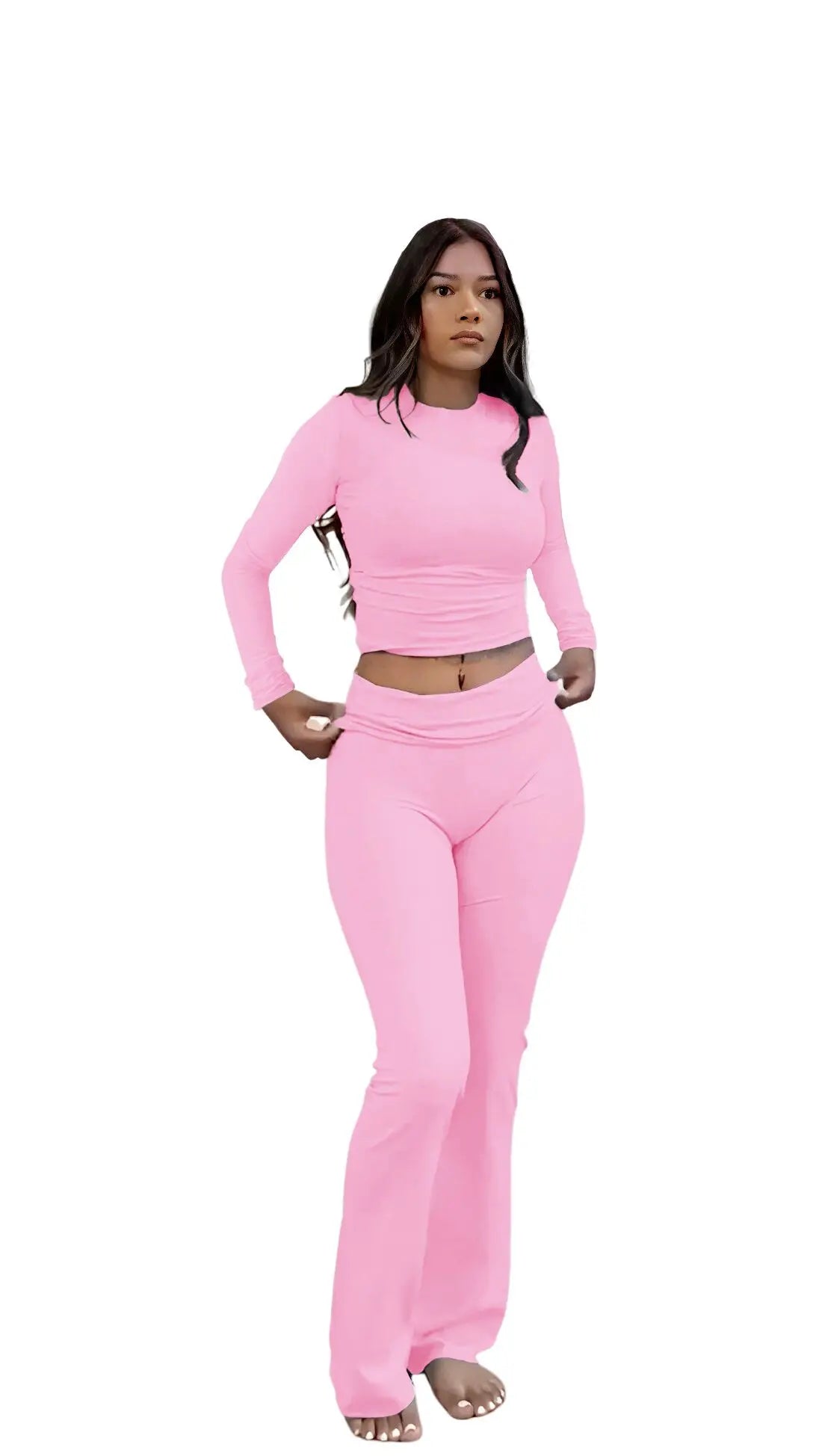 Women's Yoga Two-Piece Yoga Set, Long-Sleeve, Wide-Leg Activewear