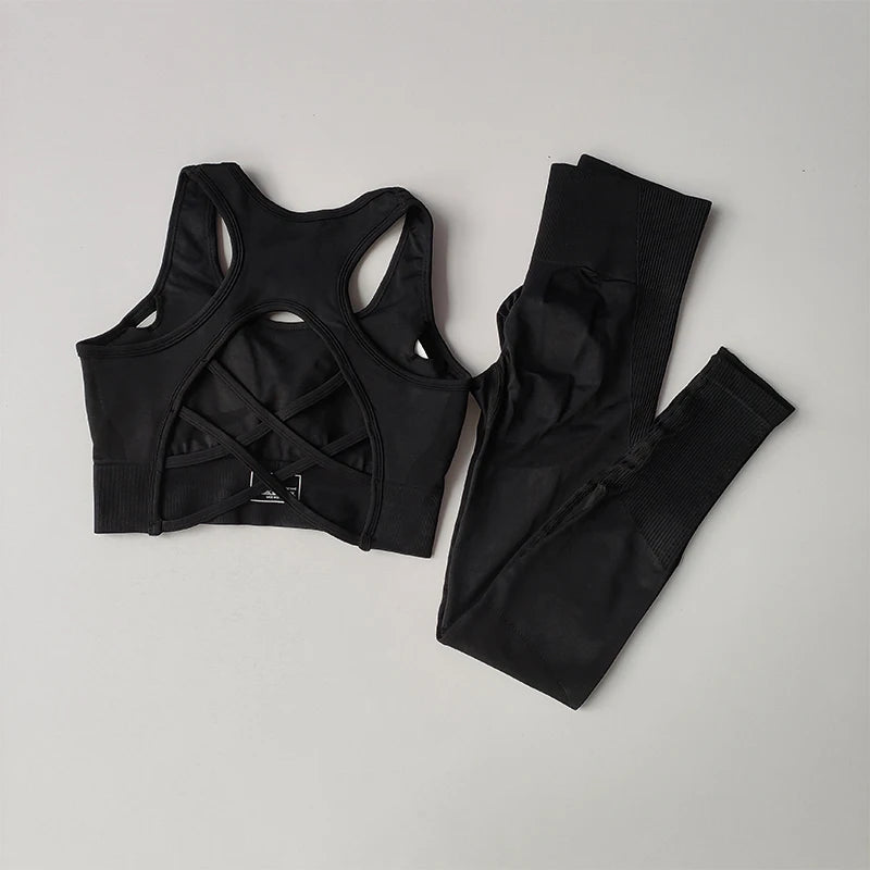2PCS Women's Sports Bra Set, Professional Fitness Tank Top Bra, Shockproof, Running Leggings, and Yoga Suit