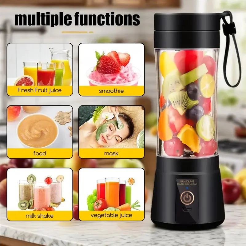1 wireless portable electric juicer (400ml), juicing cup, vibrating screen, TYPE-C charging mini juicer (6-piece double cup)