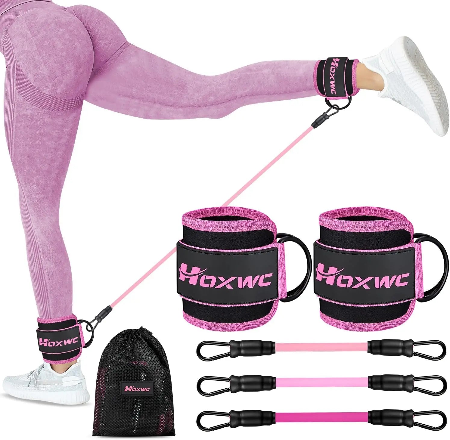 Ankle Resistance Bands with Cuffs for Leg and Booty Workouts, Adjustable Fitness Equipment