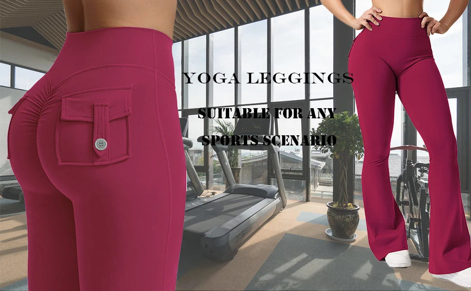 Women's Yoga Flare leggings, High-Waisted, Tummy-Control, Wide-Leg with Pockets