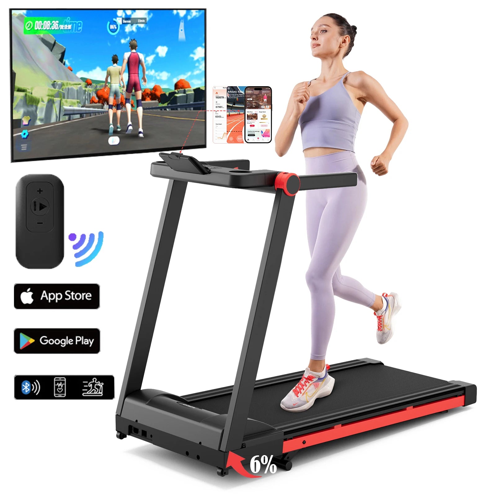 3.5HP Foldable Home Treadmill with Handle Bar, Touch Screen Smart App Data Monitoring, 350LBS Capacity