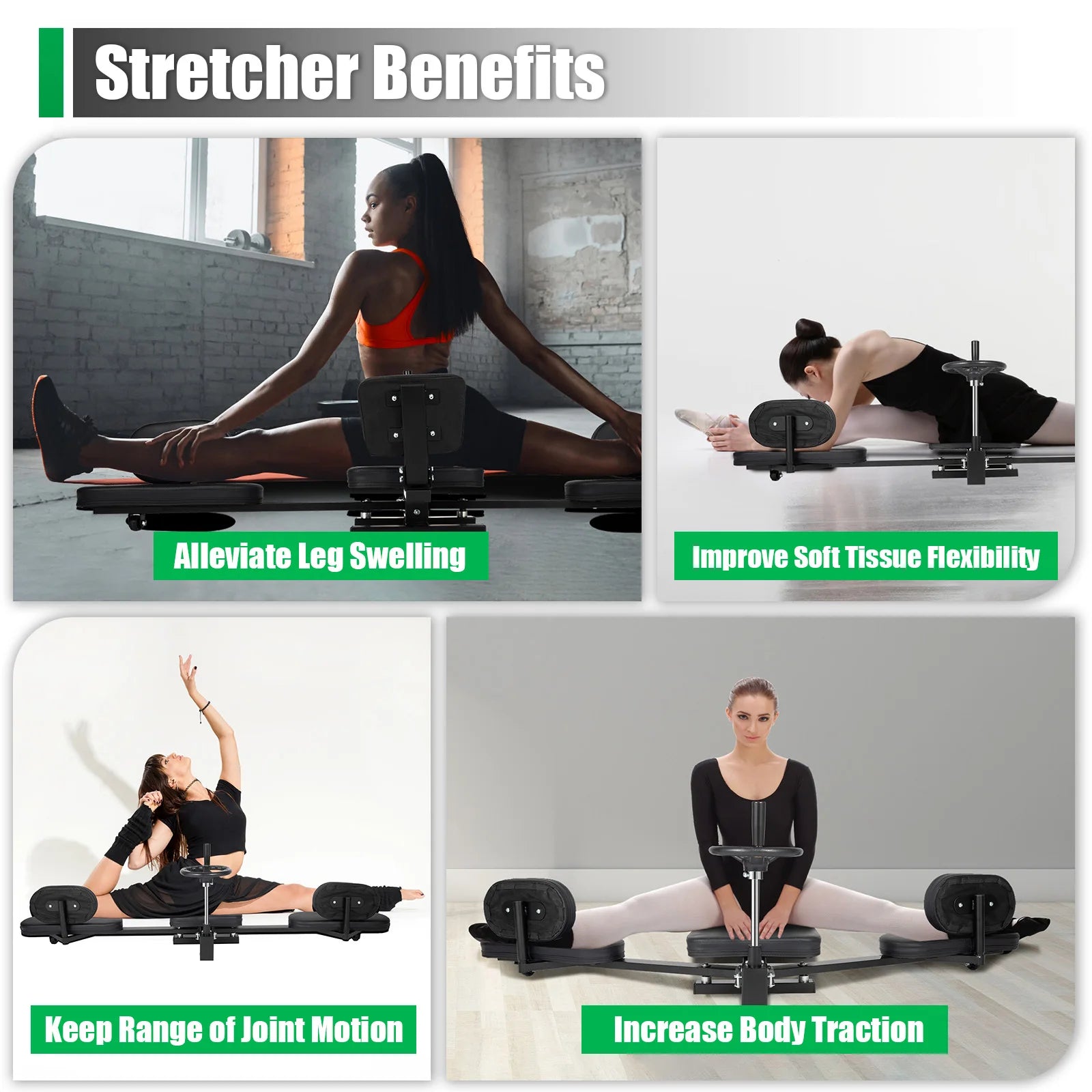 Leg Stretcher Machine 180° Split Trainer with Backrest, Silent Rollers for Home Gym and Yoga