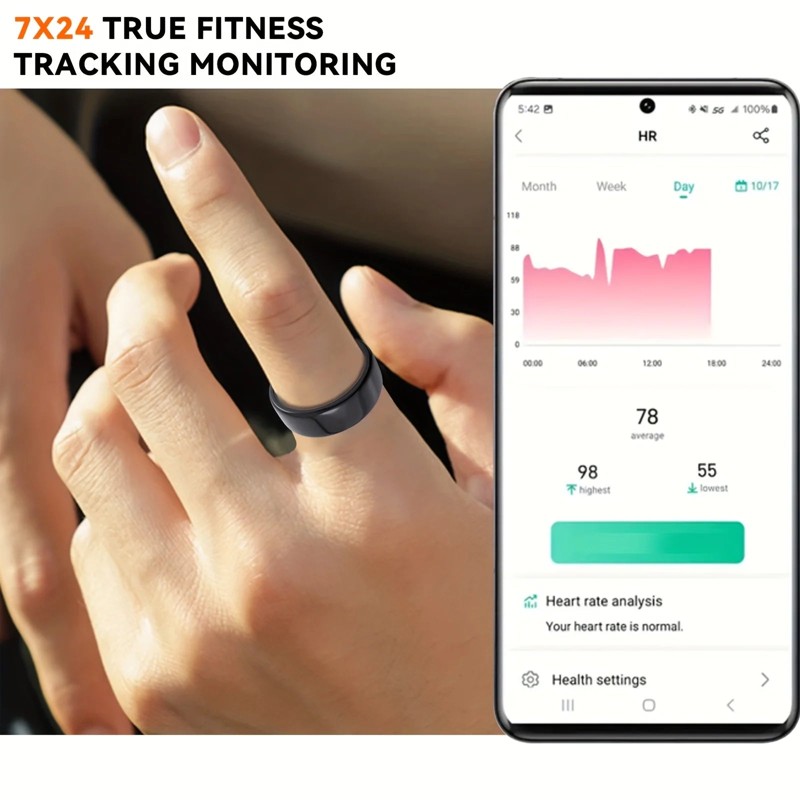 Smart Ring with Charging Case, Heart Rate, Oxygen Monitoring, Temperature Monitor, Waterproof for Android and IOS