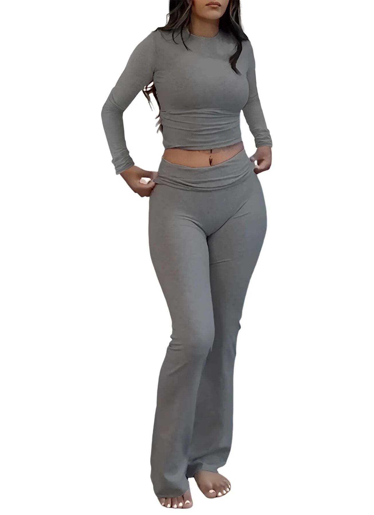 Women's Yoga Two-Piece Yoga Set, Long-Sleeve, Wide-Leg Activewear