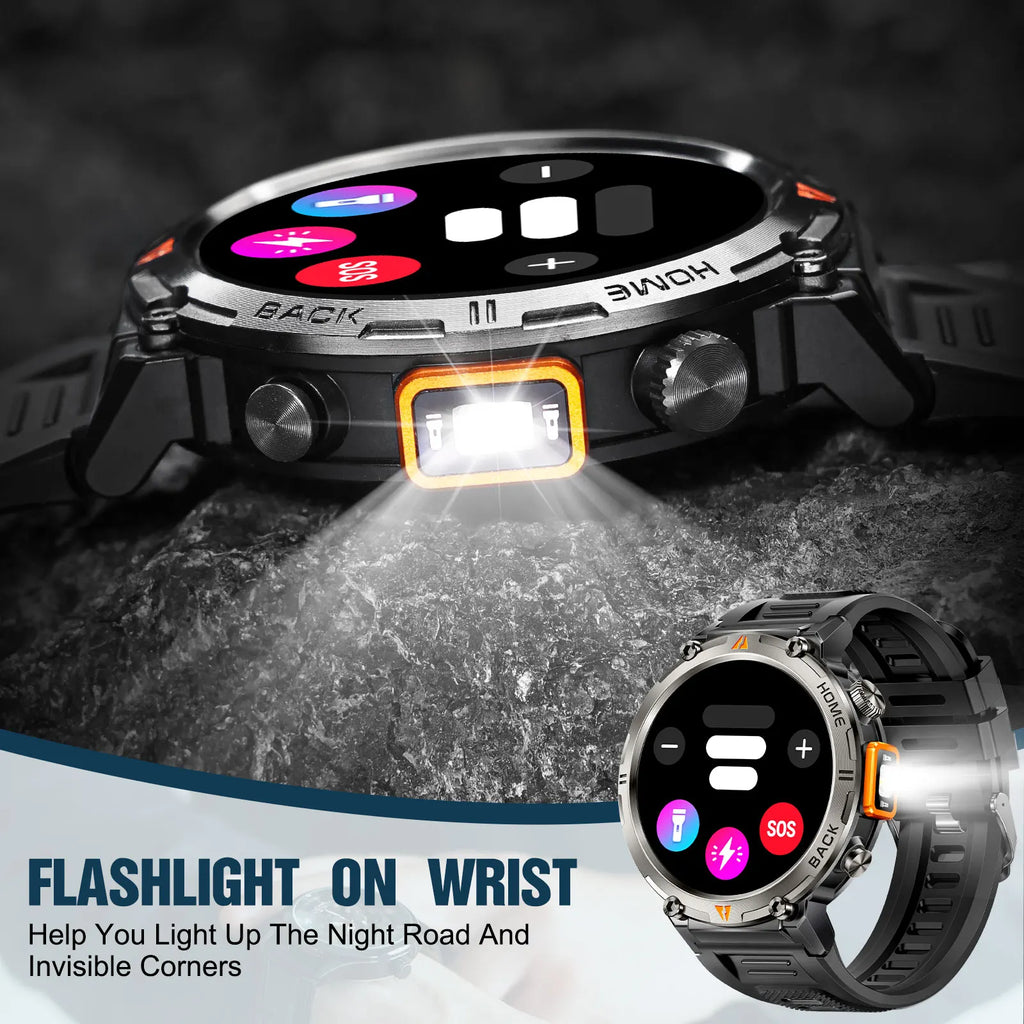 Bluetooth Smartwatch, Full Touch Screen With Health Monitor, Heart Rate, Calling, and Flashlight