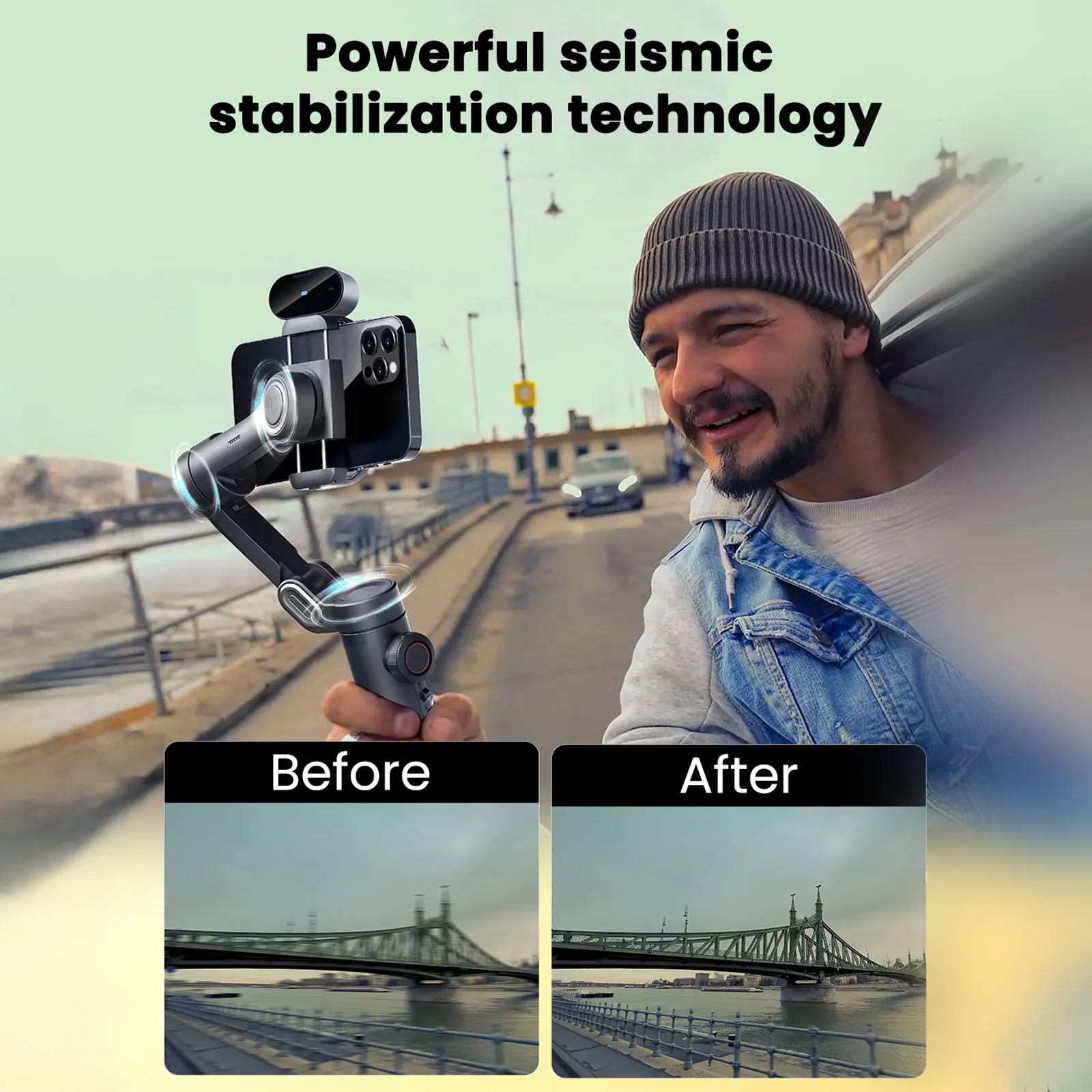 Smart AI Gimbal Stabilizer for Smartphone, AI Tracking, gesture control