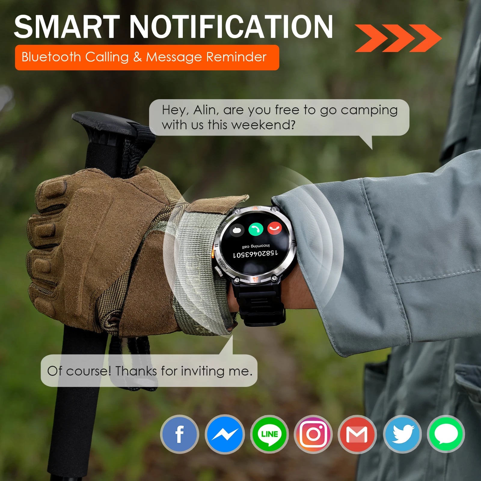 Bluetooth Smartwatch, Full Touch Screen With Health Monitor, Heart Rate, Calling, and Flashlight